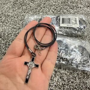 48 Piece Lot of Benedict Cord Adjustable Black Catholic Religious Necklaces